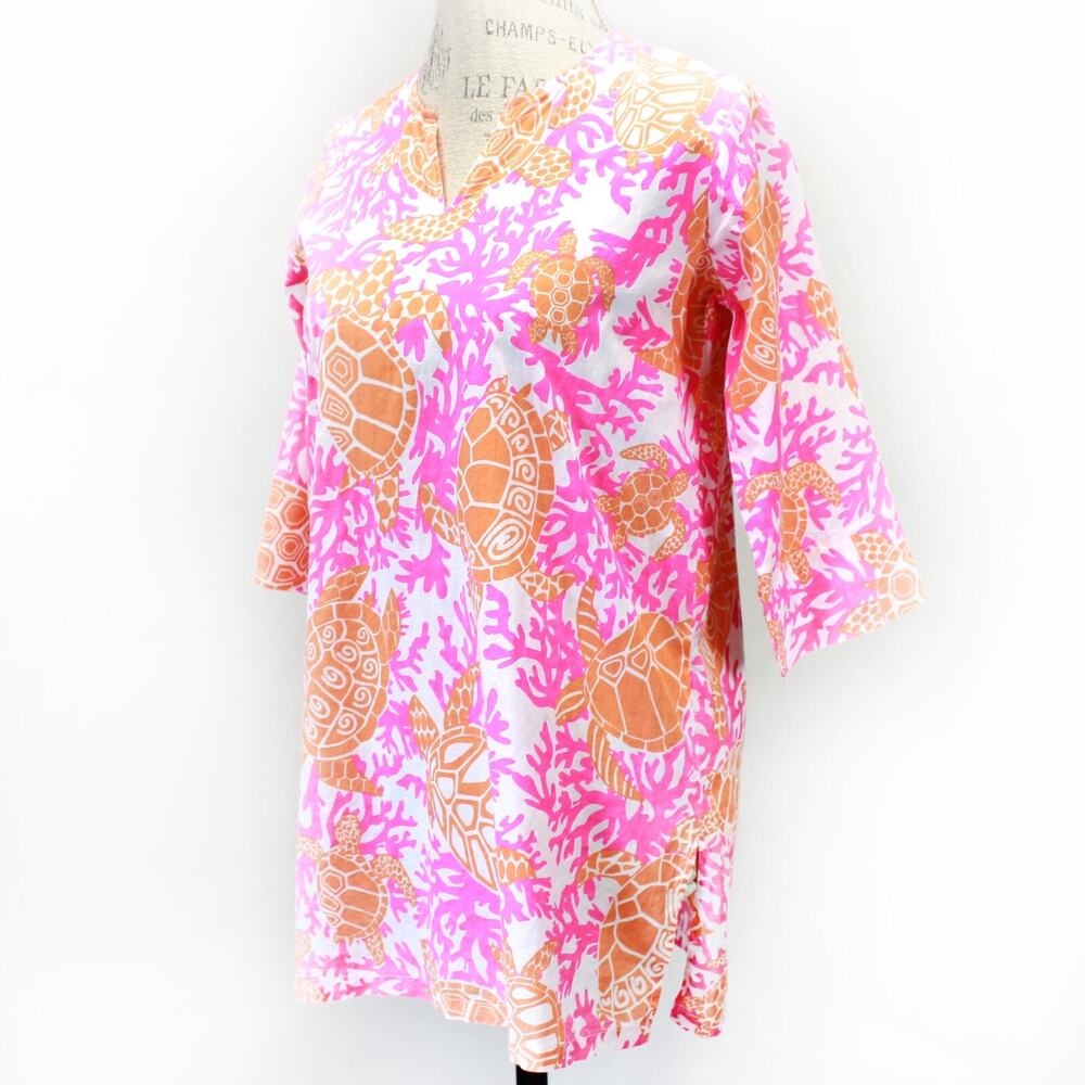 Gretchen Scott Girls Beach Nautical Coral Turtle Dress Cover Up Pink 10 / 12